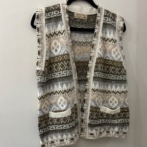 Alpaca Fina Patterned Knit Vest with Pockets - women’s small - made in Peru